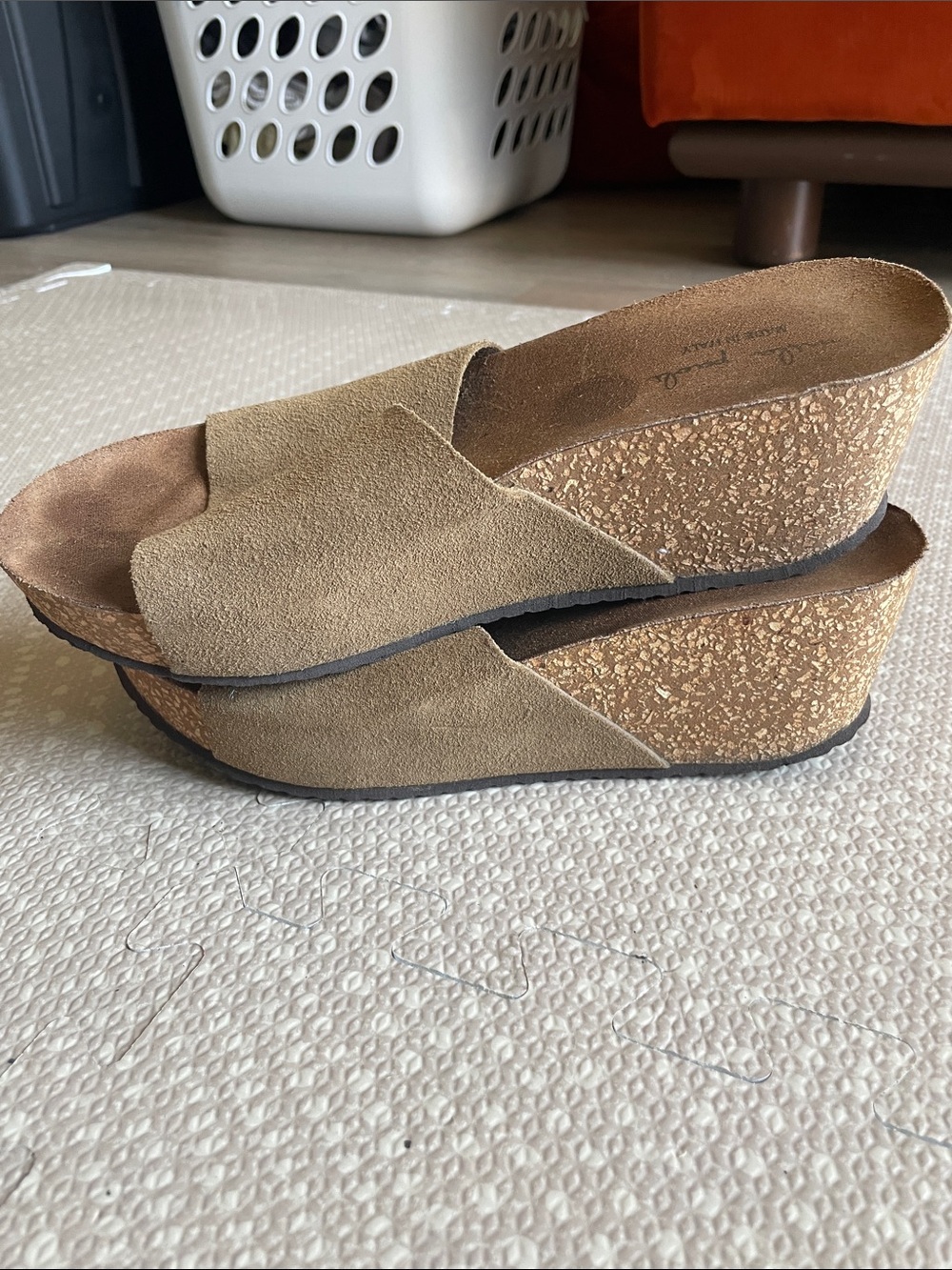 Mila Paoli Italian Suede Slide Wedge Sandals in Taupe - Picture 8 of 10